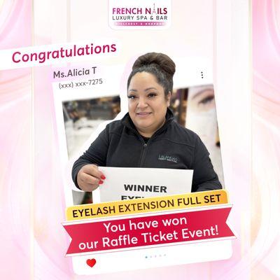 CONGRATULATIONS TO OUR LUCKY WINNERS!
French Nails Luxury Spa & Bar is thrilled to announce the winners of our exciting raffle tick