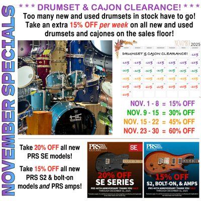 November Specials are now available at BOTH Supersonic Music locations!