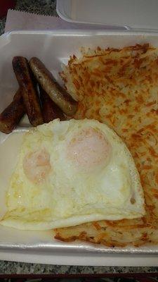 My #1 Sausage, hashbrown, & 2 eggs over medium Breakfast. Solid. Excellent service. Clean environment. Friendly prices.