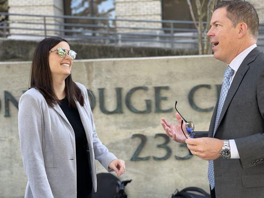 Attorneys, Cheyenne Meek and Henri Saunders working in Downtown, Baton Rouge, LA.