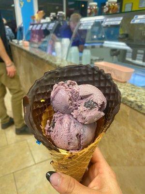 Homemade waffle cones and my favorite flavor ice cream black raspberry