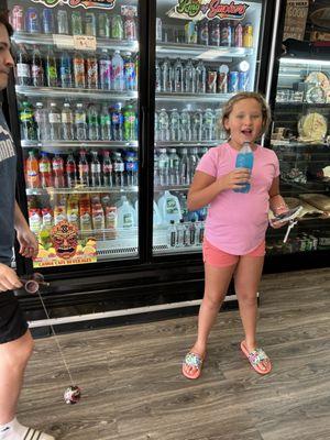 My daughter trying one of the flavors she has never seen anywhere else, able to find it at King of Smokers.