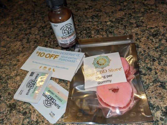 Topical lotion, CBD tincture, gummy samples and even a coupon!
