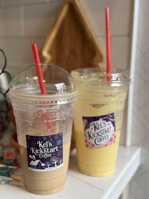 Eggnog latte and Mango smoothie