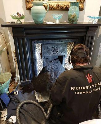 Rare sight! A pile of creosote is coming down while cleaning this wood fireplace.This is why yearly chimney sweeping is a must! 203-689-2383
