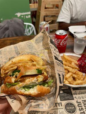 jumbo veggie noodle burger with masala fries