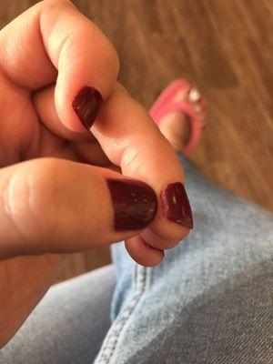 Not pleased with the quality. Pretty average. Nail polish coming off edges of nail and visible air bubbles