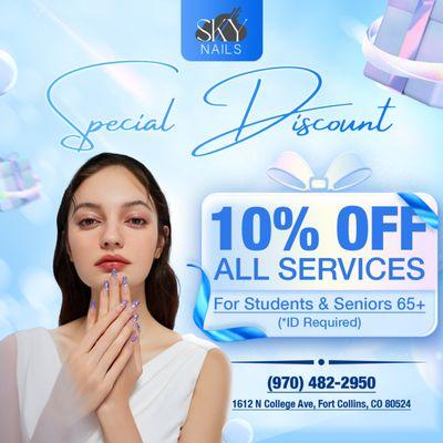SPECIAL DISCOUNT FOR STUDENTS & SENIORS 65+