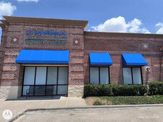 Traditional Sloped Awning - Blue Awning - Blue Canvas Awning