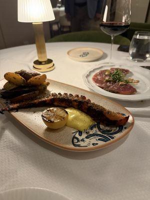 Octopus and tuna crudo (after a few bites). Both amazing