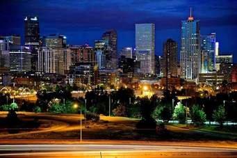 Downtown Denver's night time skyline