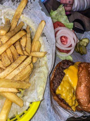 Burger with American cheese & side of fries
