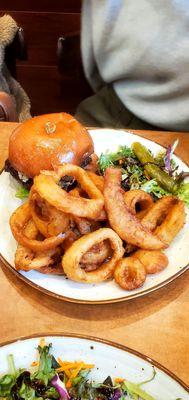 Carnegie Classic Burger (beef burger, tomatoes, lettuce, pickle, house made sauce).