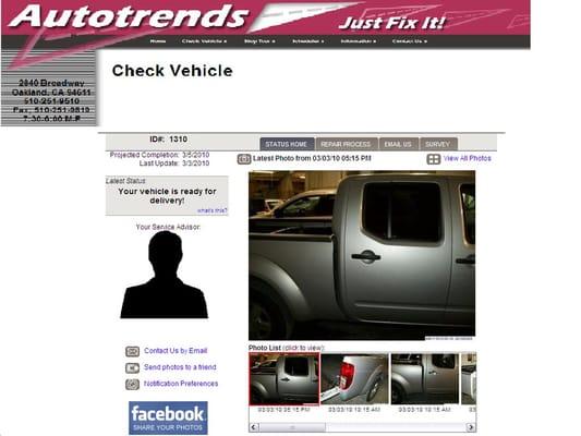 Here's what your AutoWatch page would look like on our website: www.AutotrendsBodyShop.com