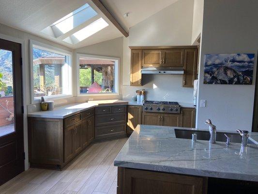 Santa Barbara, Riviera kitchen remodel including new windows, skylights and floors.