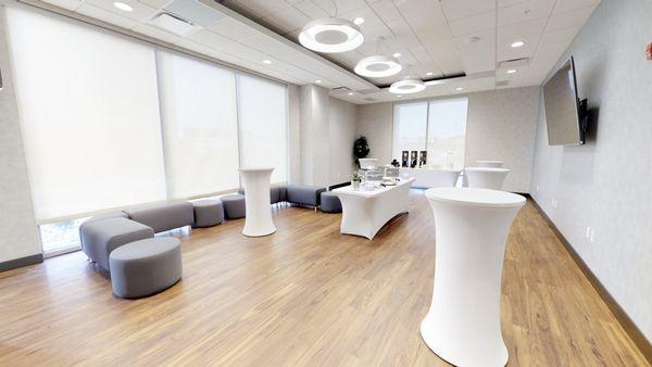 Cheat Lake Room is 570 SF and holds up to 40 guests, depending on seating/table arrangements. Can be used for business or social events