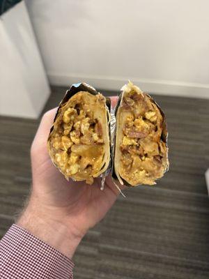 Bacon Breakfast Burrito - Decent chipotle-style ordering burrito. Cheap too and hot.