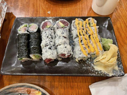 Yellowtail Jalapeno, Florida Roll, spicy scallop roll