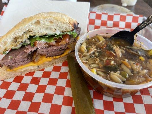 Half and half...California Steak sandwich and Turkey/Veggie soup!
