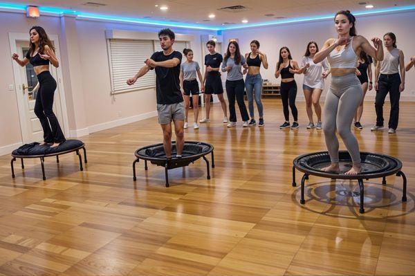 The Rapids is an energizing trampoline class that combines high-intensity movement with cardio conditioning. Bounce through dynamic exercise