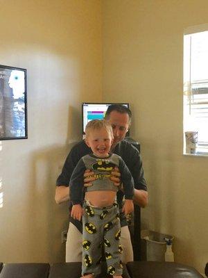 Dr. Aaron adjusting one of our younger patients