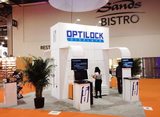 Optilock Las Vegas trade show exhibit client for display and furniture rentals at a Las Vegas Trade Show.