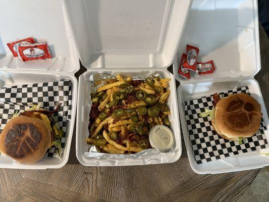 Bbq burger Patties burger Loaded fries