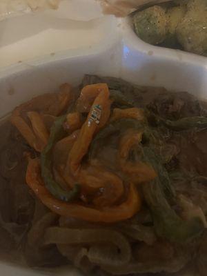 That is what I open the box to labels stuck to the peppers and more than one piece. And then hair in the under cooked okra..