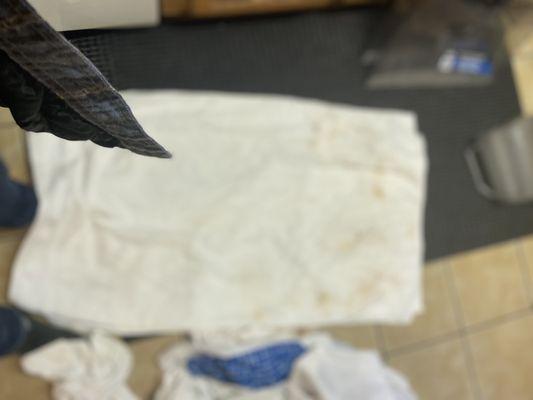 Towels used to clean off my make-up apparently beyond saving. Bed sheet has dot lipstick also made it unsalvageable.