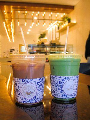 Strawberry Mocha Peach Matcha Latte