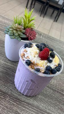 Açaí Bowl, topped with granola, shredded coconut, blueberries and bananas