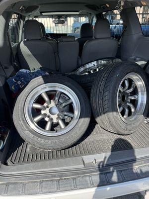 Freshly mounted tires on new wheels