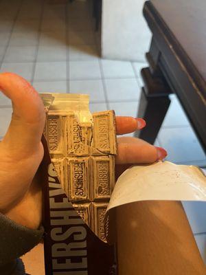 This is the chocolate bar. It's literally turning into dust