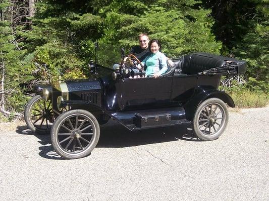 Another photo of us in the model T in Yosemite.