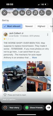 This is the review left on Google . They pay to remove and suppress these kind of reviews . But check them out . STRAIGHT FRAUD ‼‼‼