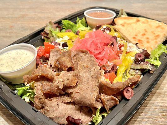 Modern Greek Salad. Fresh and flavorful. I added gyro meat for more protein.