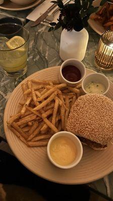 Crispy Chicken Burger with Truffle Fries and Spicy marg