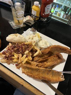 3 piece perch with the loaded fries