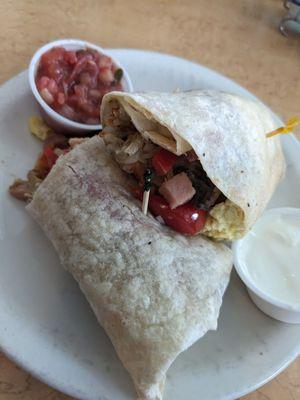 Veggie Omelette Burrito with ham added