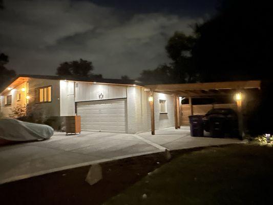 Soffits, lighting, carport