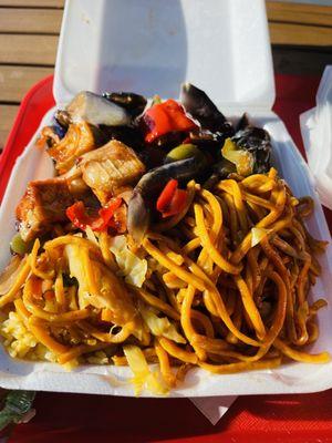 Eggplant red bell tofu stir fry! Bomb!