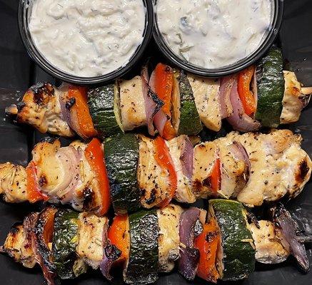 Greek chicken kebabs and Tzatziki