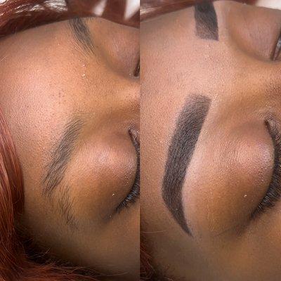 Brow wax and tint on sparse brows