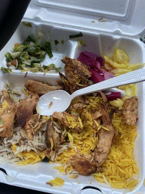 Chicken was dry!! and sour they use to much vinegar on everything. Unfortunately the only thing that I was able to taste was vinegar.