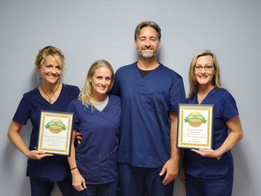 Ponte Vedra Recorder's Best of the Best, #1 chiropractic office 2019 & 2020.
Hiedi Shuman, Lesley Gordon, Dr. Gordon & Susan McGibeny