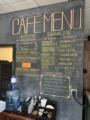 Cafe menu & water station