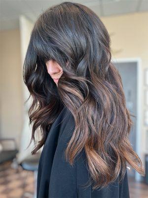 Grey blended rich brunette.