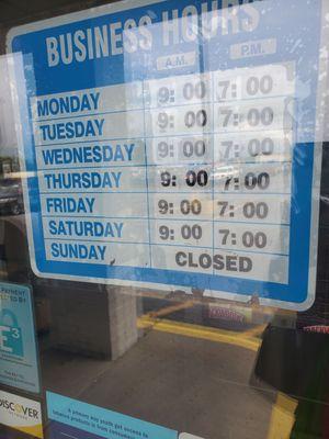 Updated hours July 2025 - closed Sunday