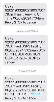 The incorrect text messages I have received from USPS.