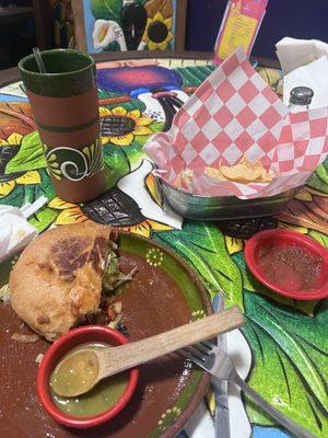 torta de pastor and agua fresca de pińa y mango